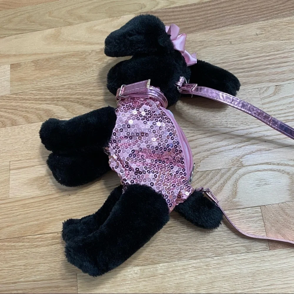 Black Dog Purse Pink Sequin Kids Toy Plush Stuffed Animal